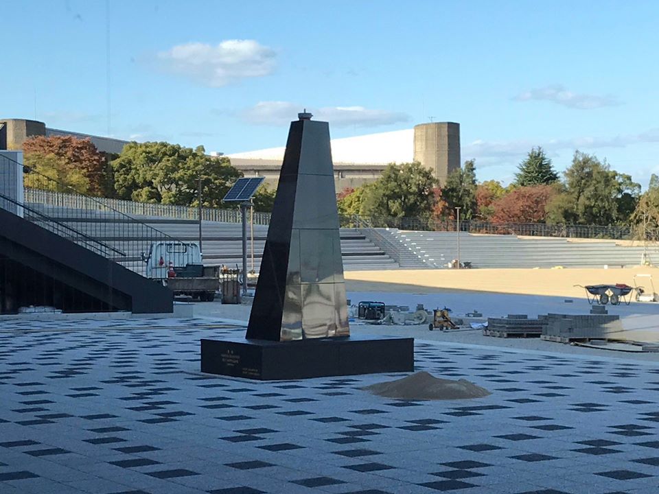 Black Granite Base for Glory Awaiting Installation of Sculpture in March 2020